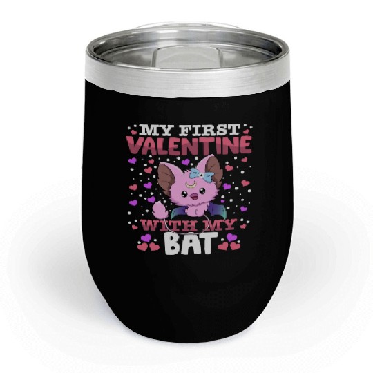 My First Valentine With My Bat Animal Heart Couple Chill Wine Tumblers