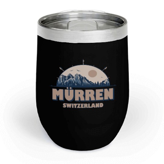 Mürren Switzerland Swiss Alps Vintage Hiking Desig Chill Wine Tumblers