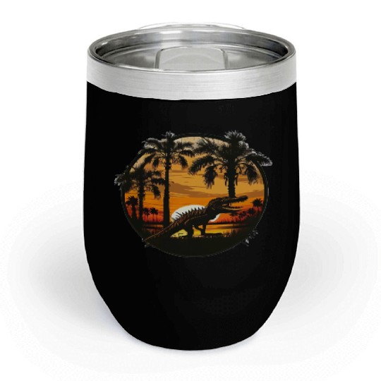 Florida Everglades Sunset Alligator and Palm Tree Chill Wine Tumblers