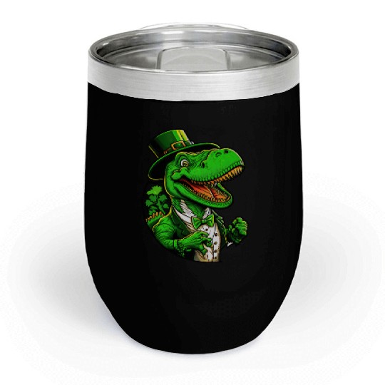St Patricks Day T-rex Dinosaur With Top Hat Chill Wine Tumblers