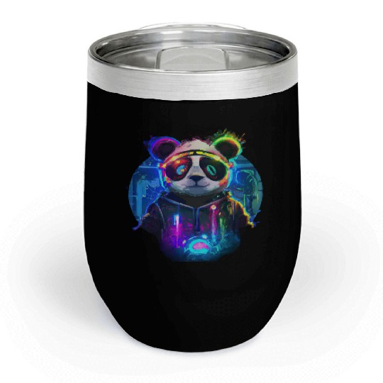 Futuristic Frenzy: Neon Panda Pop Art | light Chill Wine Tumblers