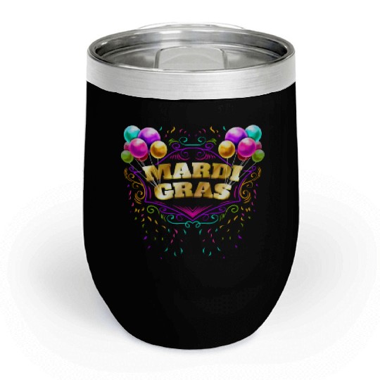 Ballons And Yellow Golden Lettering For Mardi Gras Chill Wine Tumblers