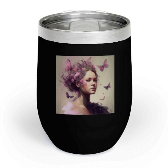 Breast Cancer Survivor Pink Flower Hair Girl Chill Wine Tumblers
