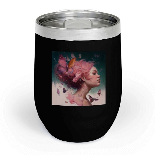Breast Cancer Survivor Pink Flower Hair Girl Chill Wine Tumblers