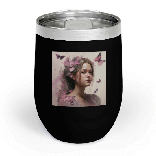 Breast Cancer Survivor Pink Flower Hair Girl Chill Wine Tumblers