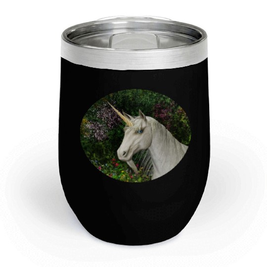 Magical Unicorn Surrounded by Wildflowers Chill Wine Tumblers