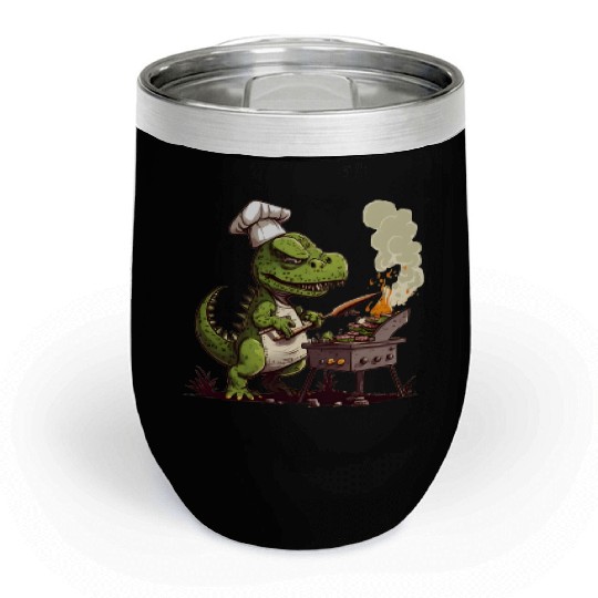 Baby Dinosaur Using A Charcoal Grill Cooking Meat Chill Wine Tumblers
