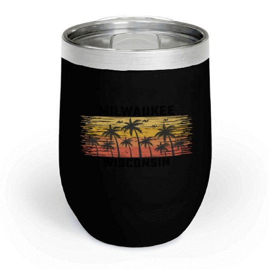 Milwaukee Wisconsin Summer Retro VIntage Vacation Chill Wine Tumblers