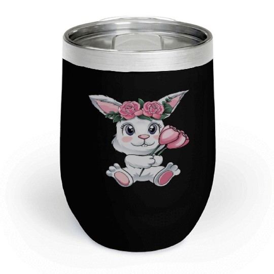 Baby Easter Bunny with Flowers cute Easter Egg Chill Wine Tumblers