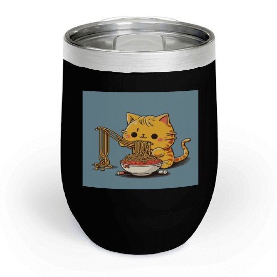 Japanese cat eating spaghetti Chill Wine Tumblers