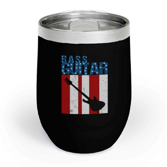 American Flag Bass Guitar Patriotic Musician Chill Wine Tumblers
