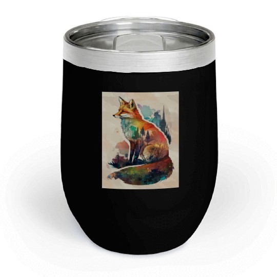 Fox watercolor woodland forest animal wild animal Chill Wine Tumblers