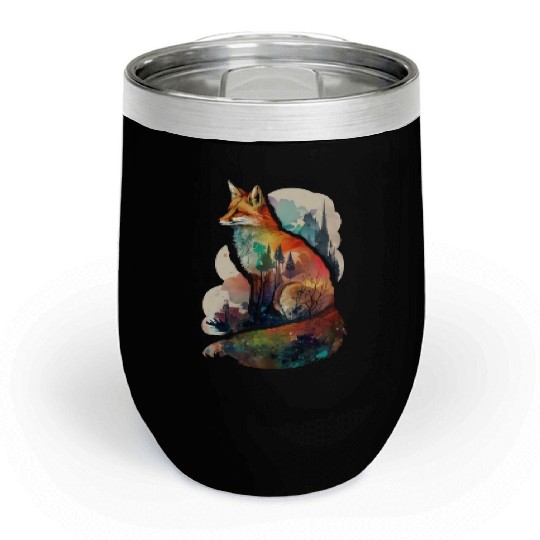 Fox watercolor woodland forest animal wild animal Chill Wine Tumblers