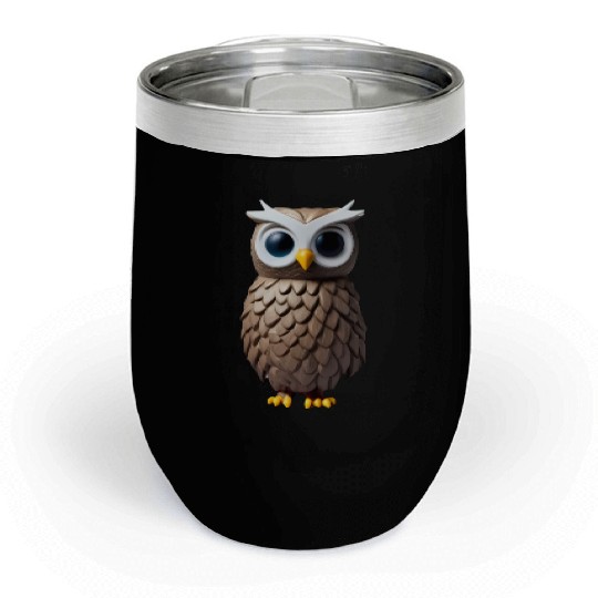 Brown 3D owl illustration Chill Wine Tumblers