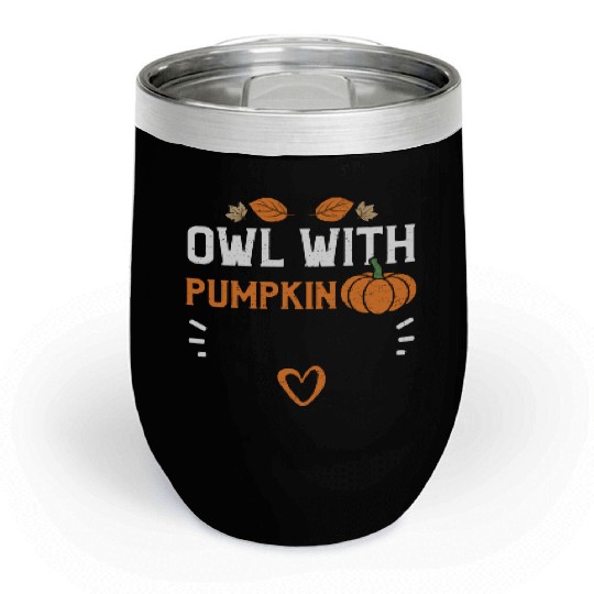 Owl With Pumpkin - Pumpkin Chill Wine Tumblers