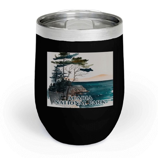 Acadia National Park Watercolor Chill Wine Tumblers