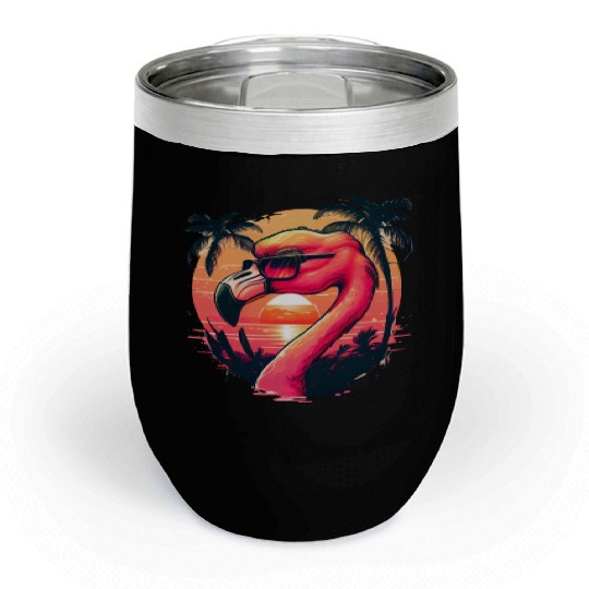 Retro Sunset Pink Flamingo Summer Design Flamingo Chill Wine Tumblers