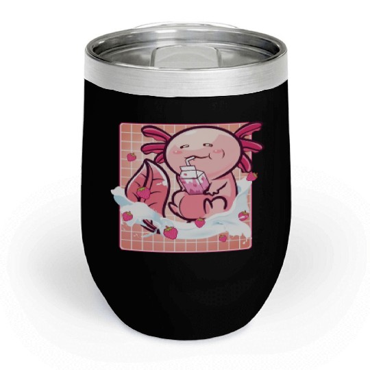 Kawaii Axolotl Strawberry Milk Shake Funny Sushi Chill Wine Tumblers