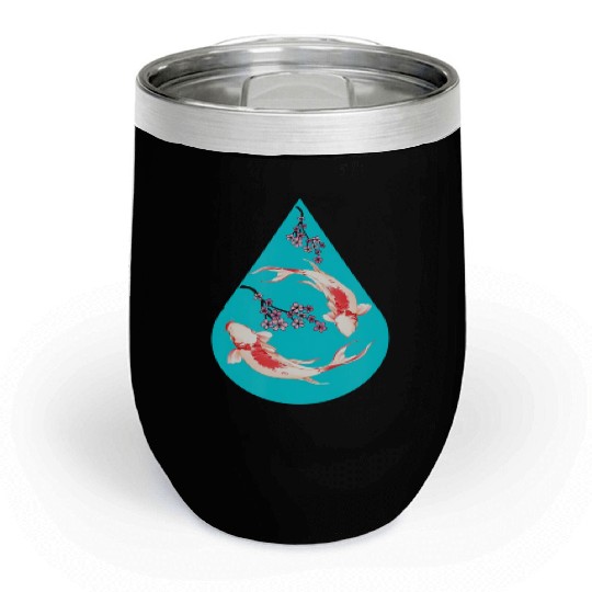 Serenity Koi Fish Raindrop Cheri Blossom Zen Chill Wine Tumblers