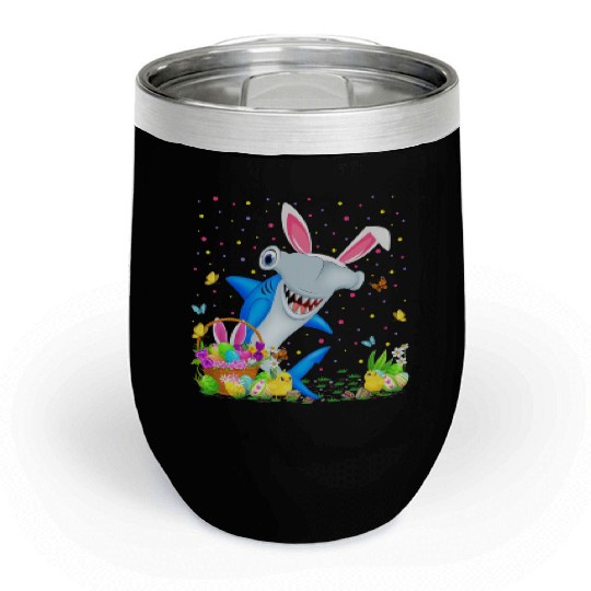 Shark Fish Easter Egg Hunting Hammerhead Shark Eas Chill Wine Tumblers