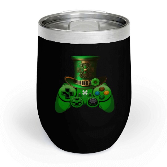 St Patricks Day Video Game Chill Wine Tumblers | Gamer Leprechau