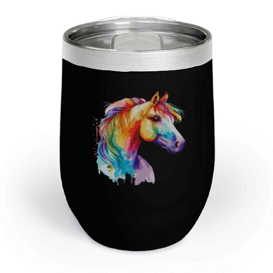 Watercolor Horse Pony Colorful Pet Ponys Lover Chill Wine Tumblers
