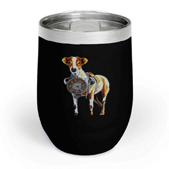 Brown White Greyhound Dog With Old Looking Clock Chill Wine Tumblers