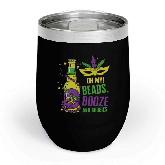 Mardi Gras Carnival Mask Beer Beads Boobies Chill Wine Tumblers