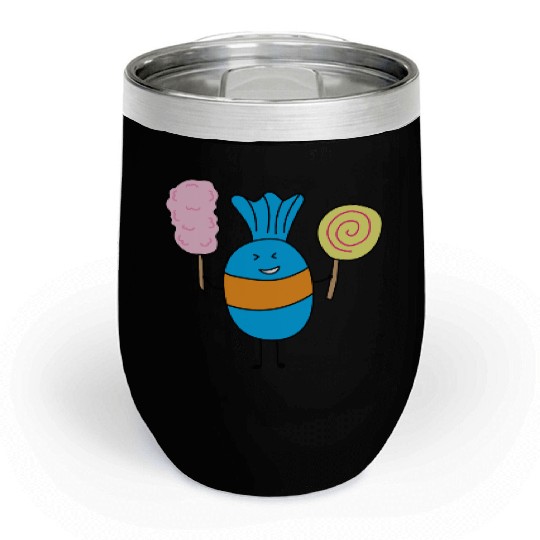Cute Candy Holding Lollipop And Cutton Candy Chill Wine Tumblers