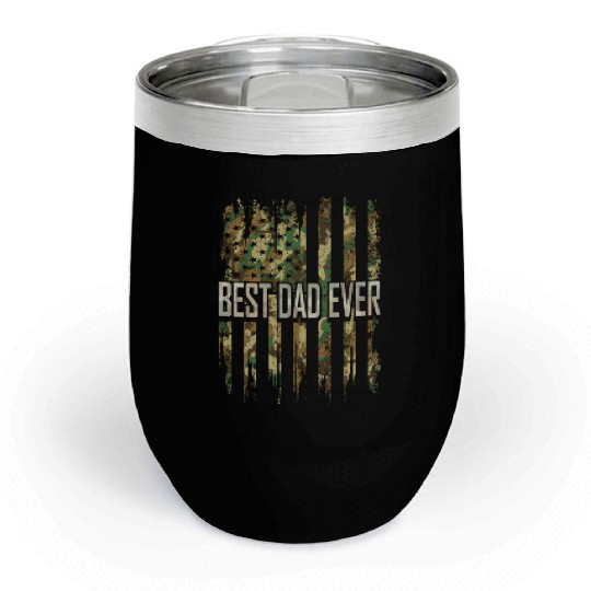Dad Fathers Day For Men Camouflage US Flag Great Chill Wine Tumblers