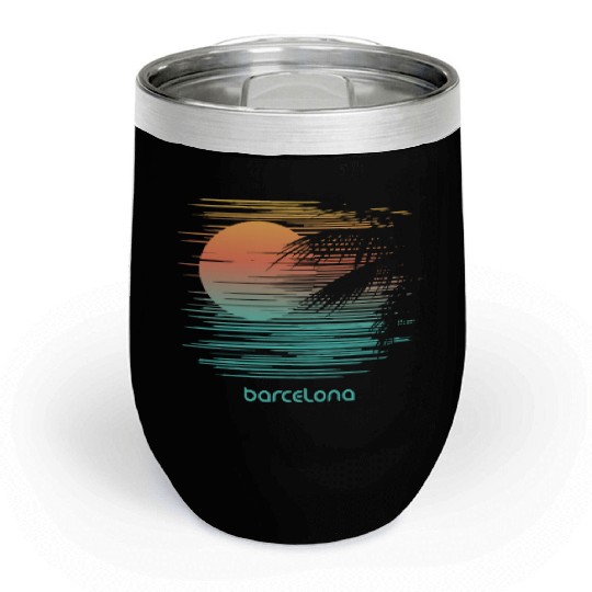 Artistic Barcelona Spain Palm Tree Vacation Chill Wine Tumblers