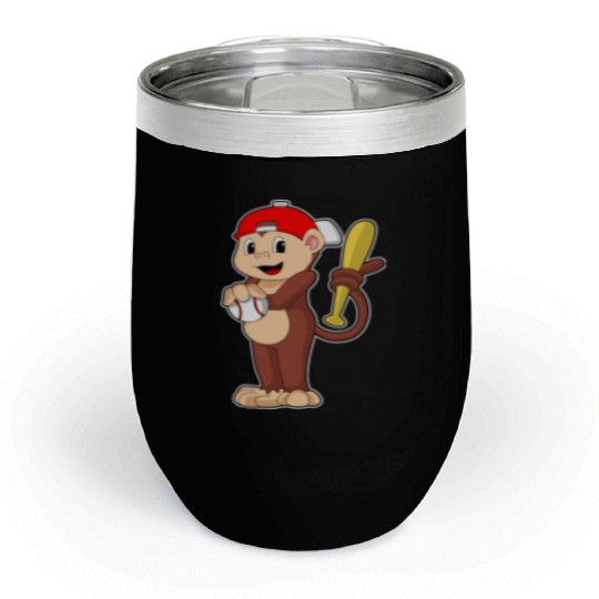 Monkey At Baseball With Baseball Bat Chill Wine Tumblers