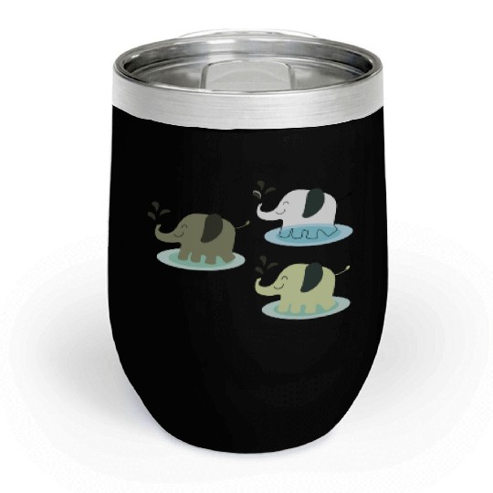 Three elephants spraying water Chill Wine Tumblers