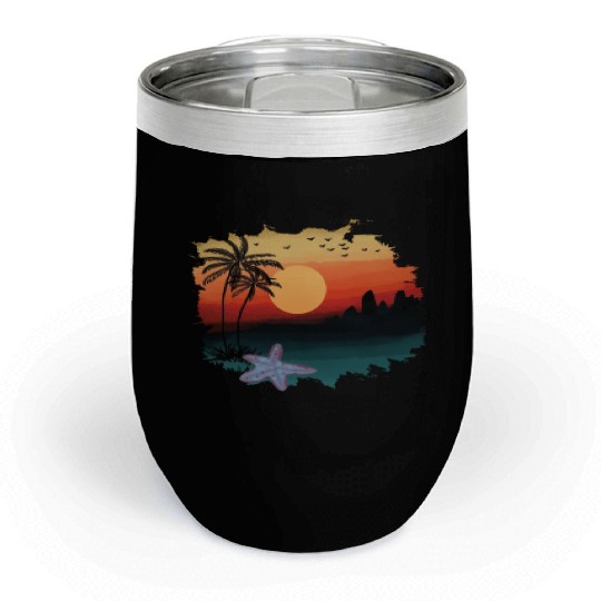Beach Sunset Watercolor Design Sublimation Art 1 Chill Wine Tumblers