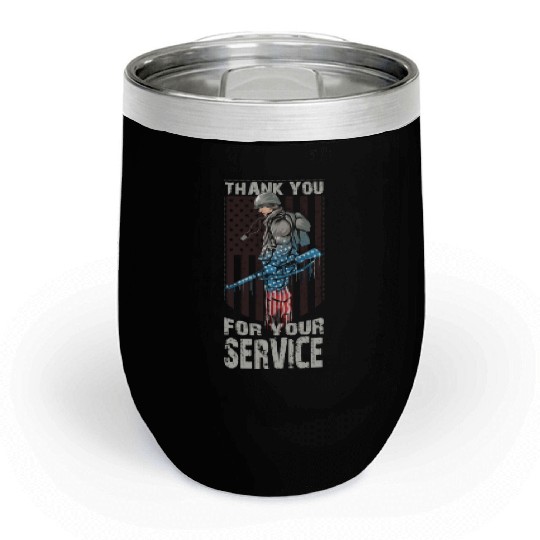 Thank You For Your Service Veteran US Flag Veteran Chill Wine Tumblers