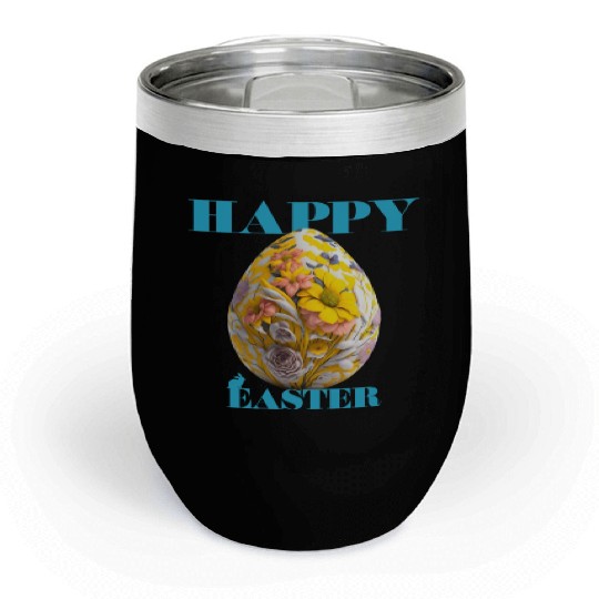Happy Easter Egg Design with Floral Elements Chill Wine Tumblers