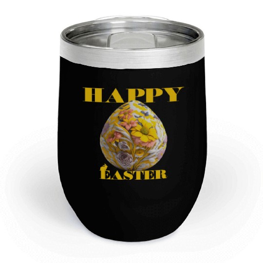 Happy Easter Egg Design with Floral Elements Chill Wine Tumblers