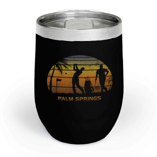 Retro Palm Springs Golf Golfing Fan Golfer Gift Chill Wine Tumblers