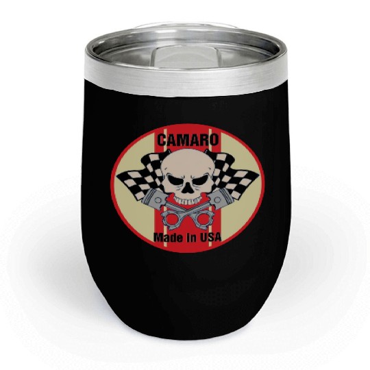 Camaro Made in USA skull & pistons Chill Wine Tumblers