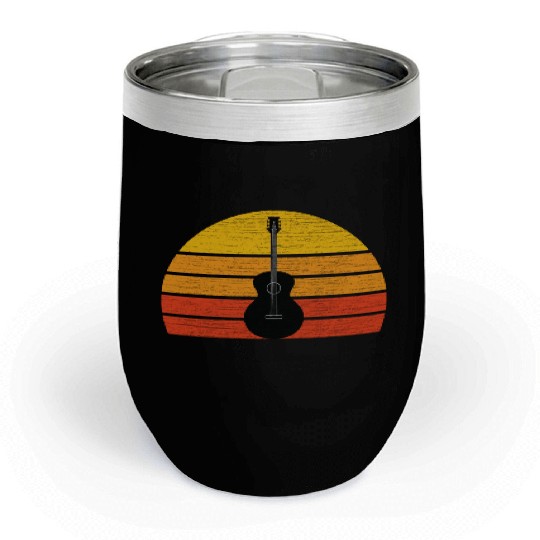 Vintage Sunset Acoustic Guitar Player Chill Wine Tumblers
