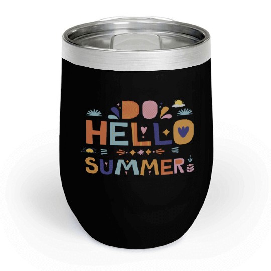 Hello Summer Art | Fun Colorful Summer Quote Chill Wine Tumblers