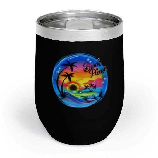 Beach Please Airbrush Colorful Chill Wine Tumblers
