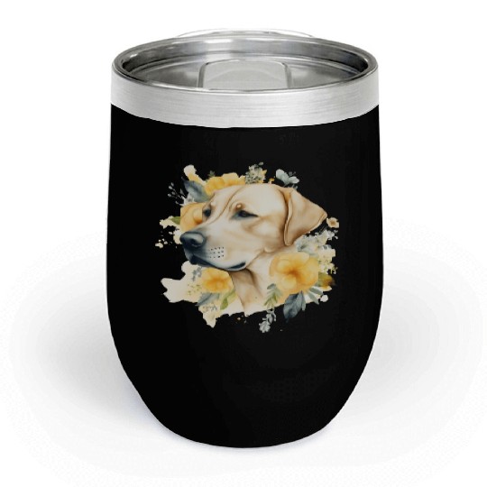 Yellow Lab Dog Watercolor Floral Chill Wine Tumblers