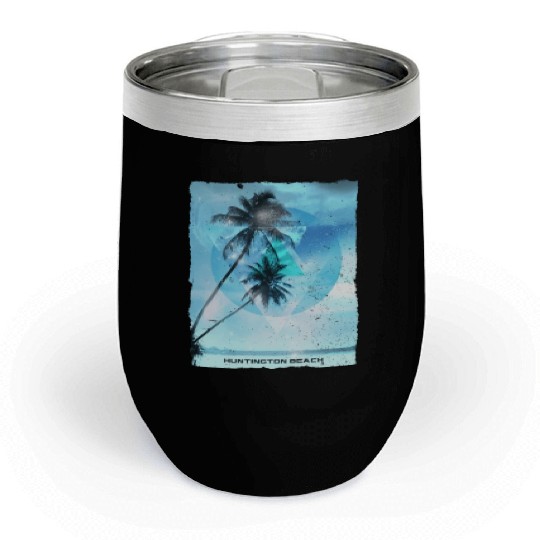Artistic Huntington Beach California Palm Tree Chill Wine Tumblers