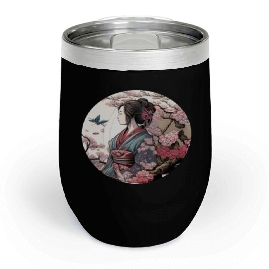 Beautiful Geisha Geiko Geigi Cherry Blossom Sakura Chill Wine Tumblers