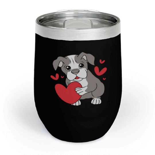 Cute Heart Puppy Boston Terrier Dog Chill Wine Tumblers
