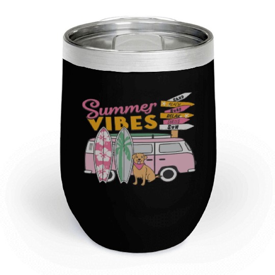 Summer Vibes Sand Beach Surf Relax Shells Sun Chill Wine Tumblers