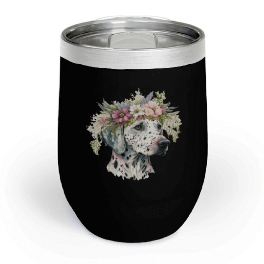 Dalmatian Flower Crown Pet Dog Floral Puppy Chill Wine Tumblers