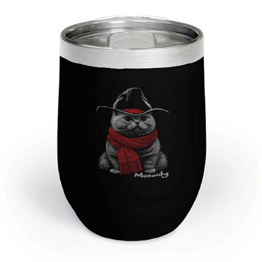 Cute Chonk Cat Meowdy Cat w/ Cowboy Hat from Texas Chill Wine Tumblers