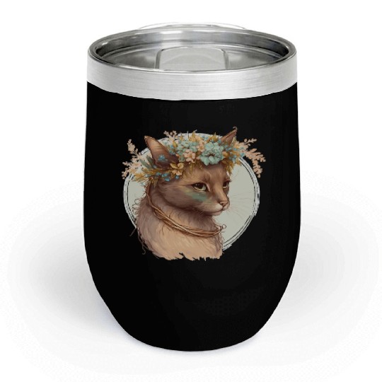 Cute Havana Brown Cat Flower Crown Cats Pet Kitten Chill Wine Tumblers